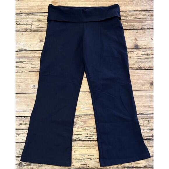 Yoga Fit Woman Size M Black Wide Leg Fold Over Waist Capri NWOT - Picture 1 of 6